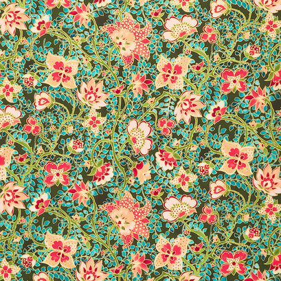 Jeweled Leaves - Floral Meadow Metallic Yardage