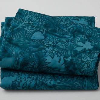 Winter's Foliage Batiks - Pine Leaves Cone Teal Ravine 5 Yard Cut