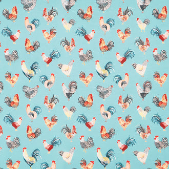 Farm Fresh - Chickens Turquoise Yardage