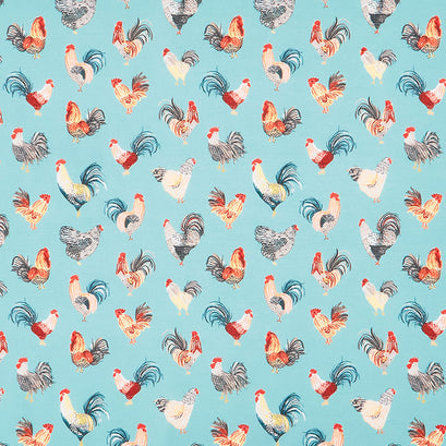Farm Fresh - Chickens Turquoise Yardage