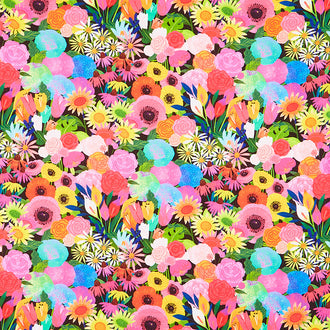 Quilt Retreat - Multi Floral Black Multi Yardage