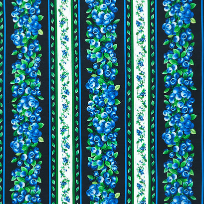 Blueberry Delight - Blueberries 11" Stripe Navy Yardage