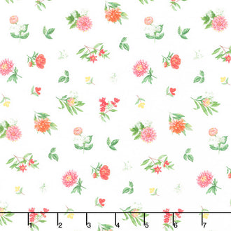 Morning Blossom - Mini Floral Toss White Multi Yardage