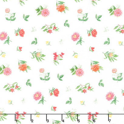 Morning Blossom - Mini Floral Toss White Multi Yardage