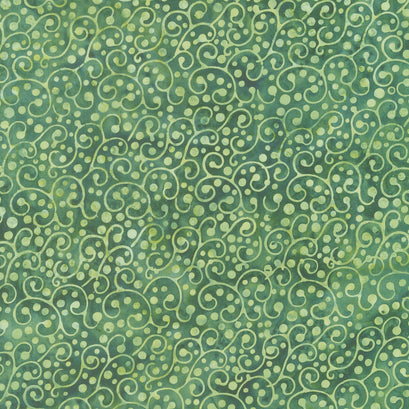 Holiday At Home Batiks - Dot Swirl Green Pineneedle Yardage