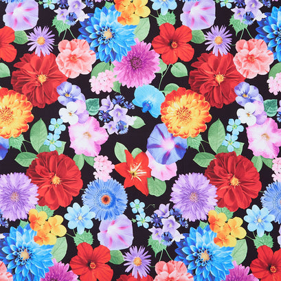 Wildflower - Variety Of Vibrant Florals Black Yardage