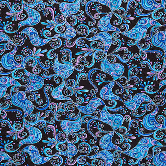 Polar Bear Attitude - Jazzy Swirls Black Multi Yardage