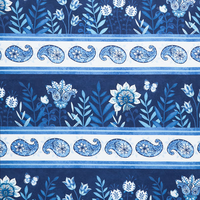 Blooming Blue - Floral Repeating Stripe Multi Yardage