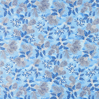 Holiday Flourish Blue - Holly Sky Metallic Yardage