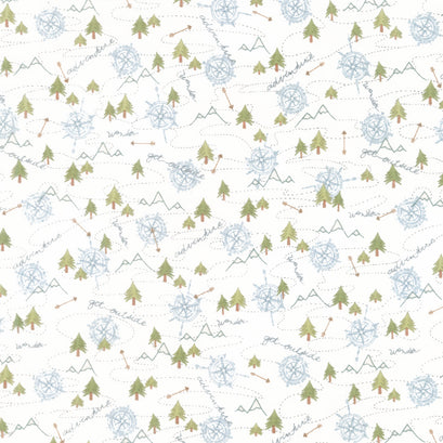 The Mountains are Calling - Mixed Media Mountain Trail Cream Flannel Yardage