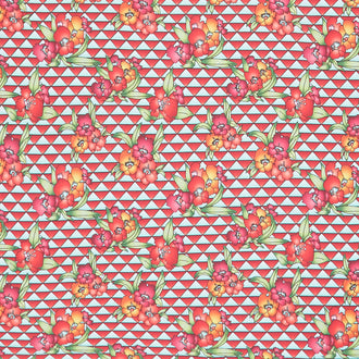 Lush Triangles Flowers - Red Cherry Yardage