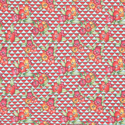 Lush Triangles Flowers - Red Cherry Yardage
