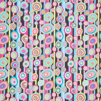 In Motion Lines with Circles - Black Multi Yardage