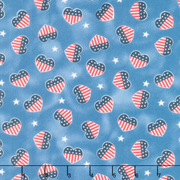Hearts' Anthem - Heart Toss Denim Yardage Primary Image