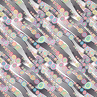 In Motion Diagonal Wavy Lines with Circles - Black White Multi Yardage