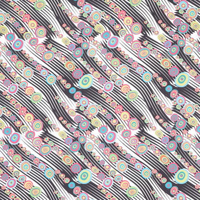 In Motion Diagonal Wavy Lines with Circles - Black White Multi Yardage