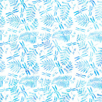 Morning Glory Batiks - Dragonfly Ferns White Yardage