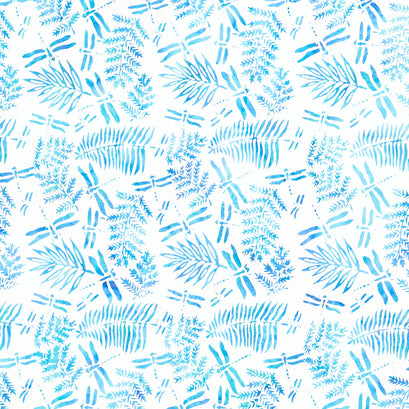 Morning Glory Batiks - Dragonfly Ferns White Yardage