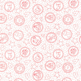 Redwork Christmas - Redwork Motifs in Circles Cream Yardage