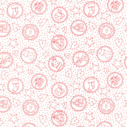 Redwork Christmas - Redwork Motifs in Circles Cream Yardage