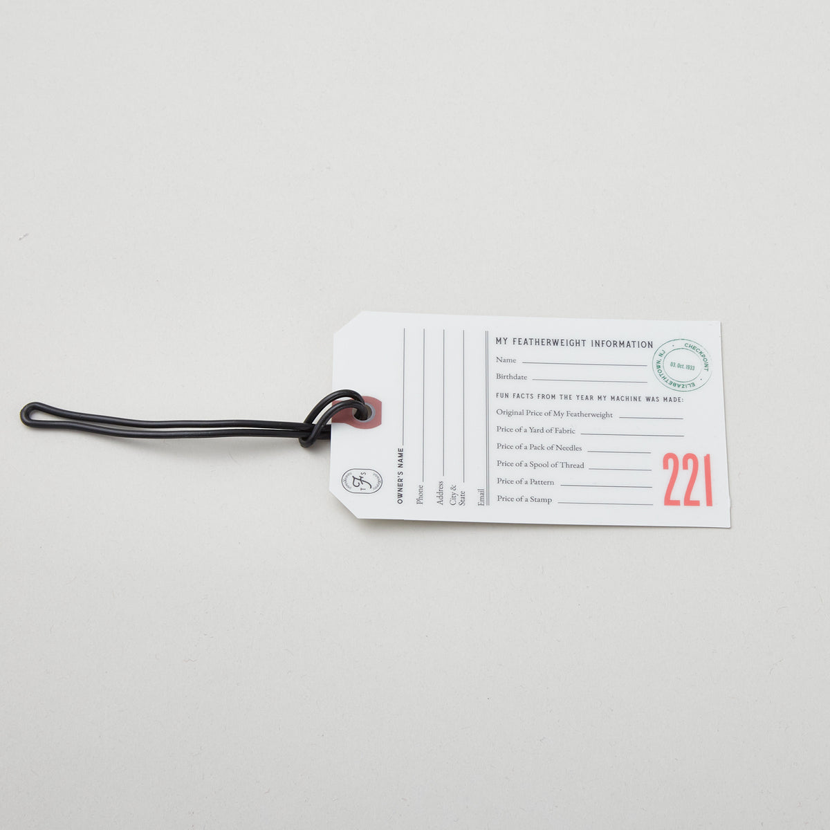De Singer Collection Tag 221 Luggage & I.D. Tag for Singer Featherweight