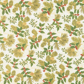Holiday Flourish Holiday - Holly Ivory Metallic Yardage