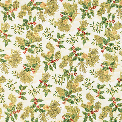 Holiday Flourish Holiday - Holly Ivory Metallic Yardage