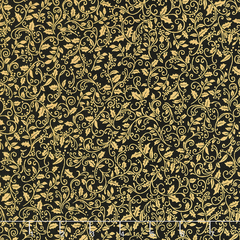 Holiday Charms - Holly Black Metallic Yardage Primary Image
