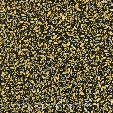 Holiday Charms - Holly Black Metallic Yardage Primary Image