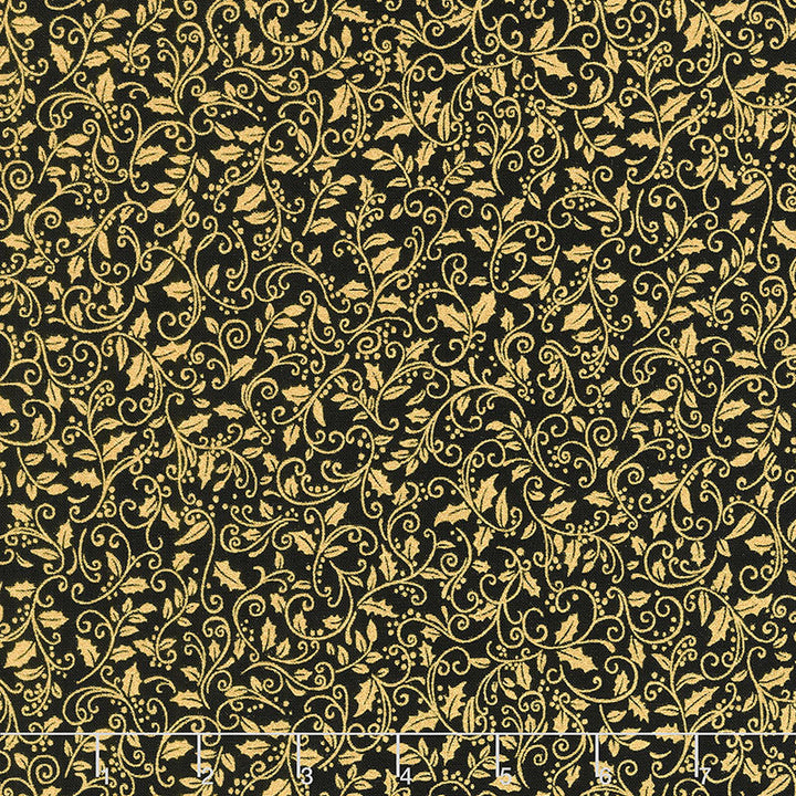 Holiday Charms - Holly Black Metallic Yardage Primary Image