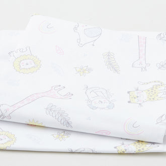 Pastel Zoo - Tossed Animals White 2 Yard Cut