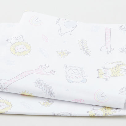 Pastel Zoo - Tossed Animals White 2 Yard Cut