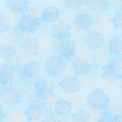Holiday Flourish - Snow Flower Blue Colorstory Snowflakes Sky Metallic Yardage