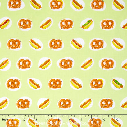 City Life - Hot Pretzels & Hot Dogs Light Green Yardage