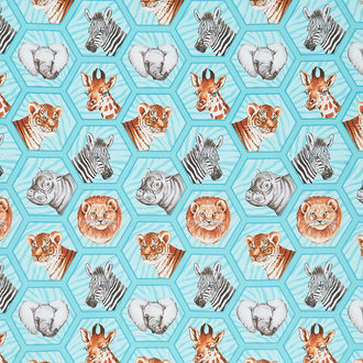 Baby Safari - Little Hexie Animals Turquoise Multi Yardage