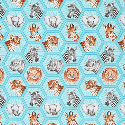 Baby Safari - Little Hexie Animals Turquoise Multi Yardage