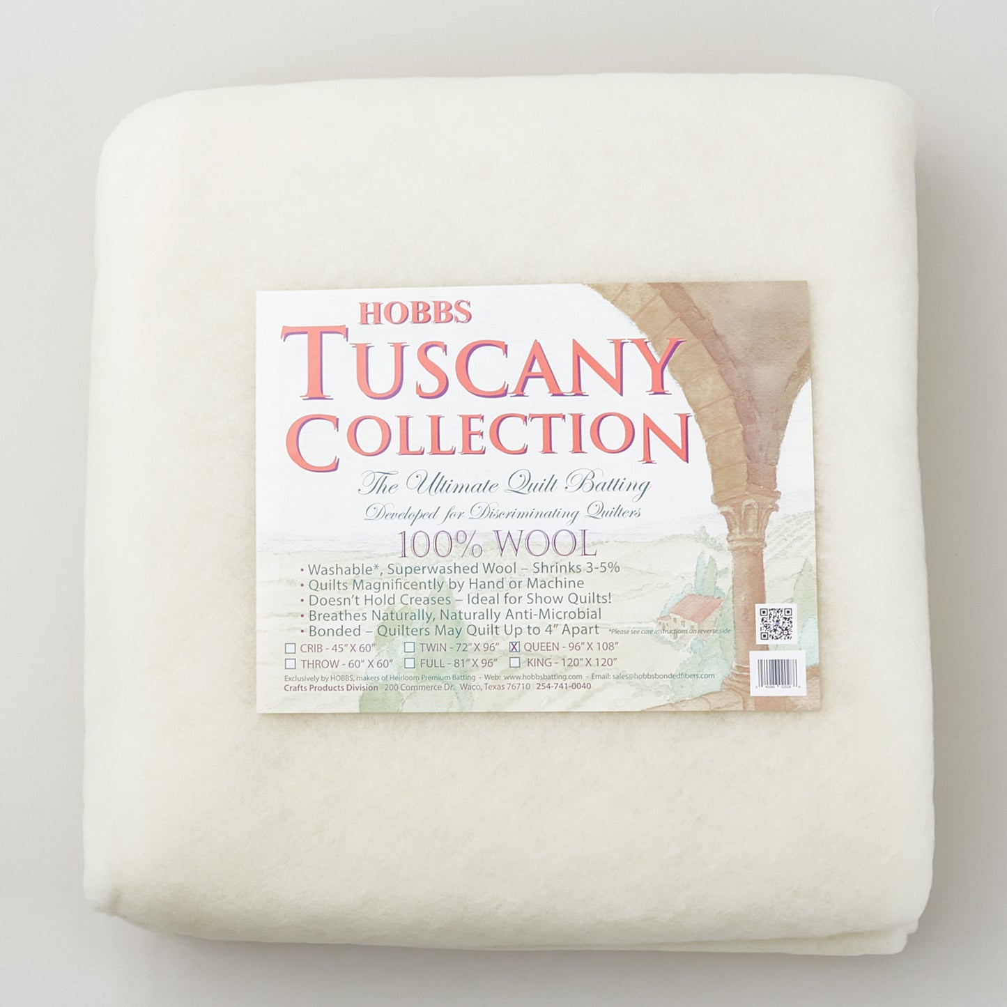 Hobbs Tuscany 100% Wool Batting - Queen 96" x 108" Primary Image