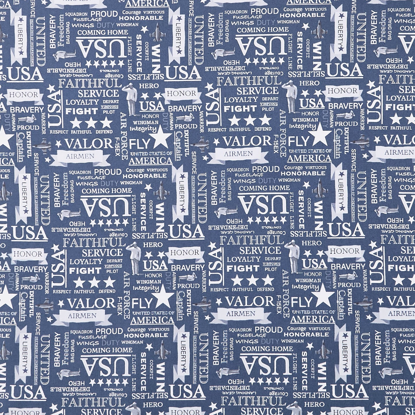 Coming Home - Air Force Text Denim Yardage Primary Image