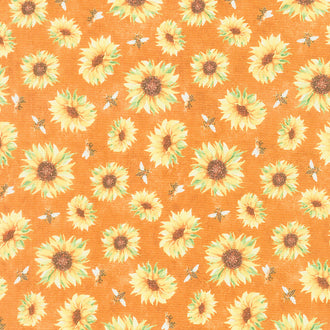 Autumn Sun - Sunflower and Bee Toss Orange Yardage