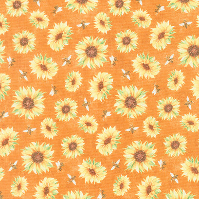 Autumn Sun - Sunflower and Bee Toss Orange Yardage