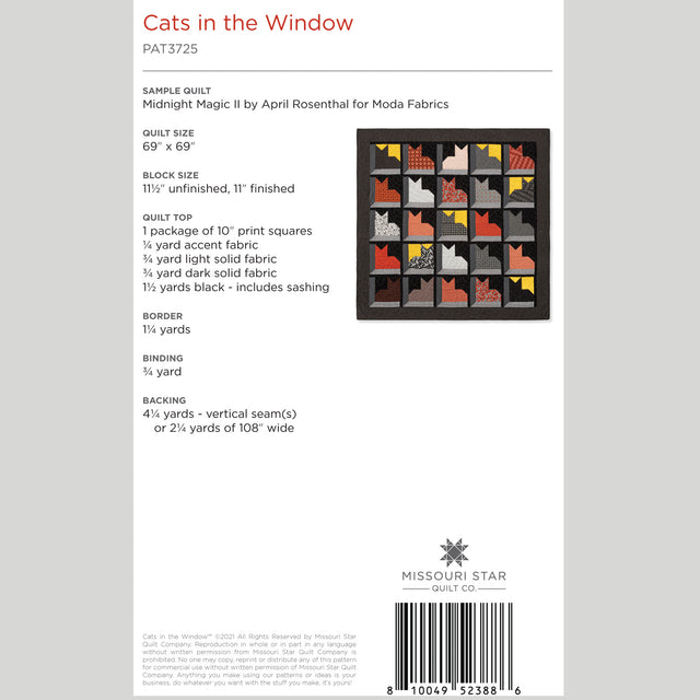 Digital Download - Cats in the Window Quilt Pattern by Missouri Star