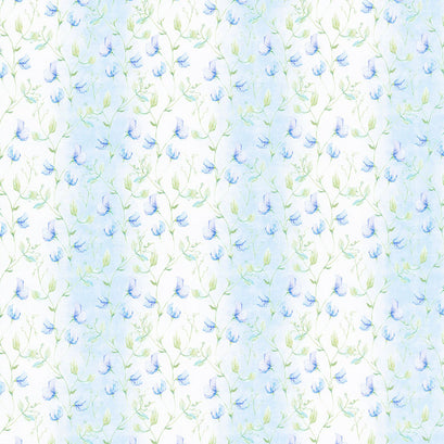 Periwinkle Spring - Sweet Peas Periwinkle Digitally Printed Yardage