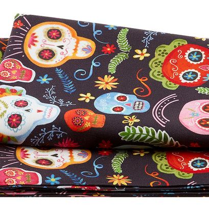 La Vida Loca - Sugar Skulls Charcoal 2 Yard Cut