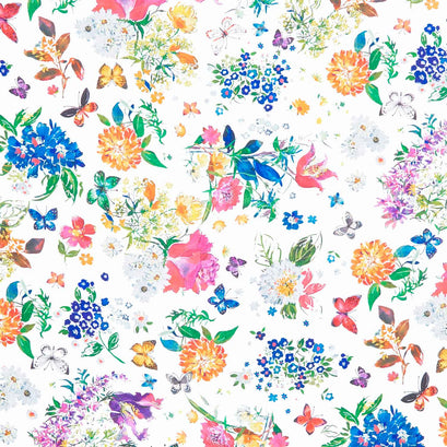 Joyful Meadows - Flowers and Butterflies White Yardage
