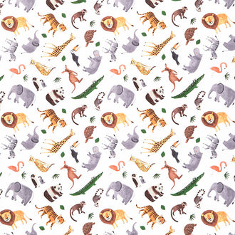 Ticket to the Zoo - Animals White Yardage