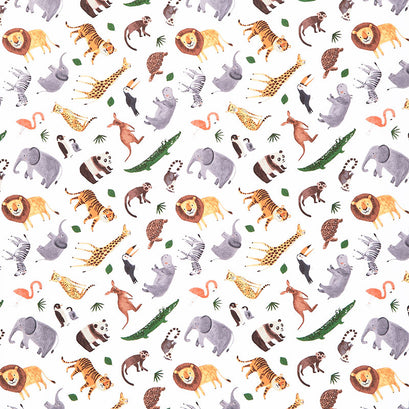 Ticket to the Zoo - Animals White Yardage