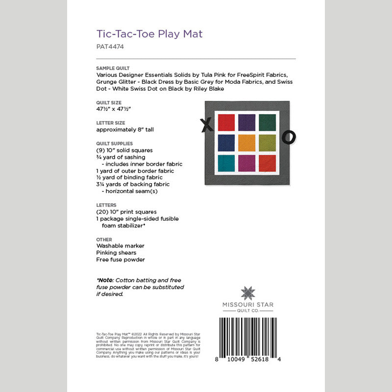 Digital Download - Tic-Tac-Toe Play Mat Pattern by Missouri Star Alternative View #1