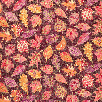 Jeweled Leaves - Leaves Aubergine Metallic Yardage