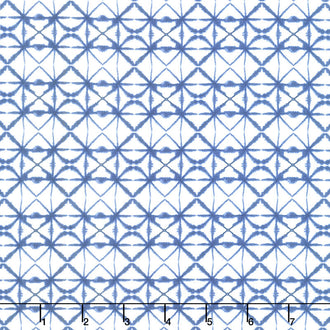 Indigo Splash - Ikat Diamond Tile White Yardage