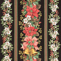 Deck The Halls ( Timeless Treasures) - Christmas Poinsettia 11" Stripe Black Yardage Primary Image